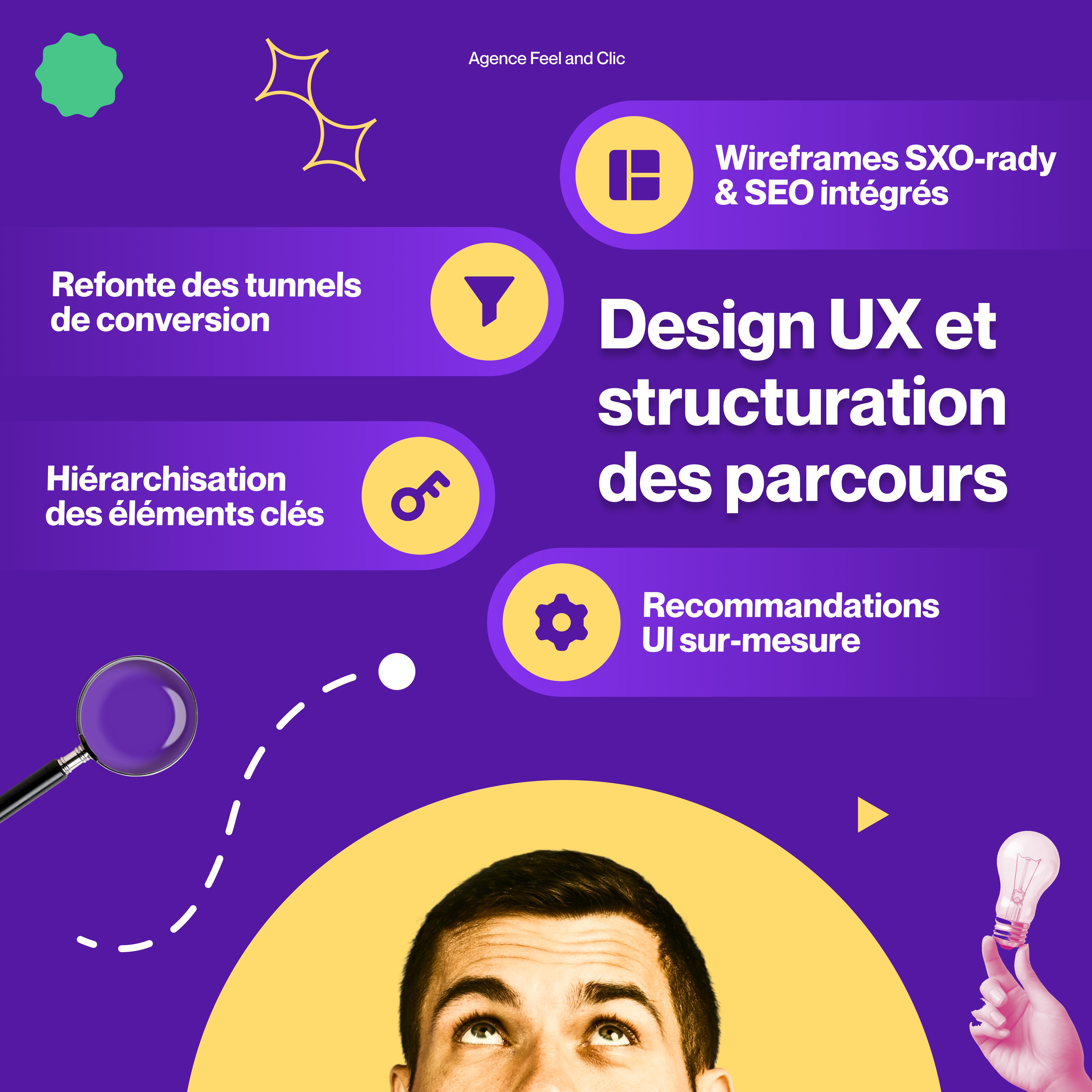 Découvrez comment notre agence SXO transforme votre présence numérique. Votre présence numérique mérite d'être exceptionnelle. Notre agence SXO vous accompagne dans cette transformation, en améliorant votre classement, en augmentant votre trafic qualifié et en offrant une expérience utilisateur fluide et engageante. C'est le moment de briller !