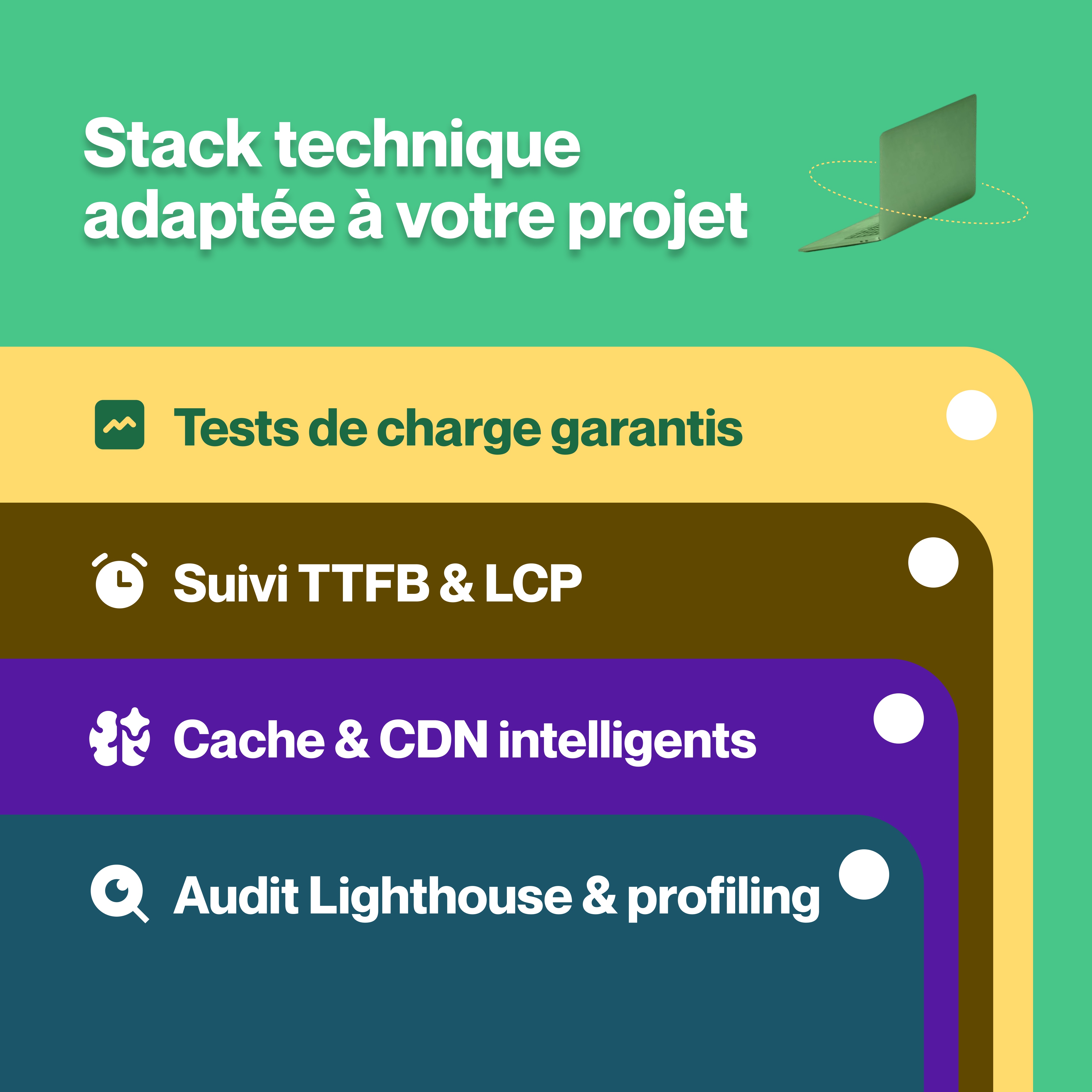 Notre entreprise de développement informatique et agence LLM garantit la performance de votre stack technique avec des tests de charge, le suivi TTFB & LCP, des caches intelligents et des audits Lighthouse pour une vitesse optimale.